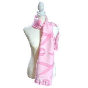 Pink Ribbon Fleece Scarf with Fringe Breast Cancer Awareness